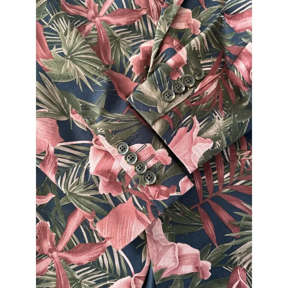 J.Ferrar sports blazer Hawaiian floral pink blue size 36 R slim
